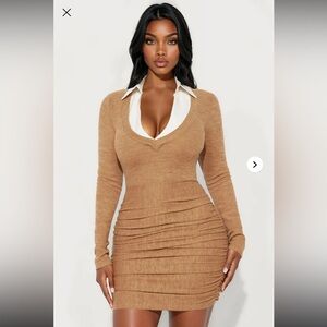 Fashion Nova Brown and White Midi Dress